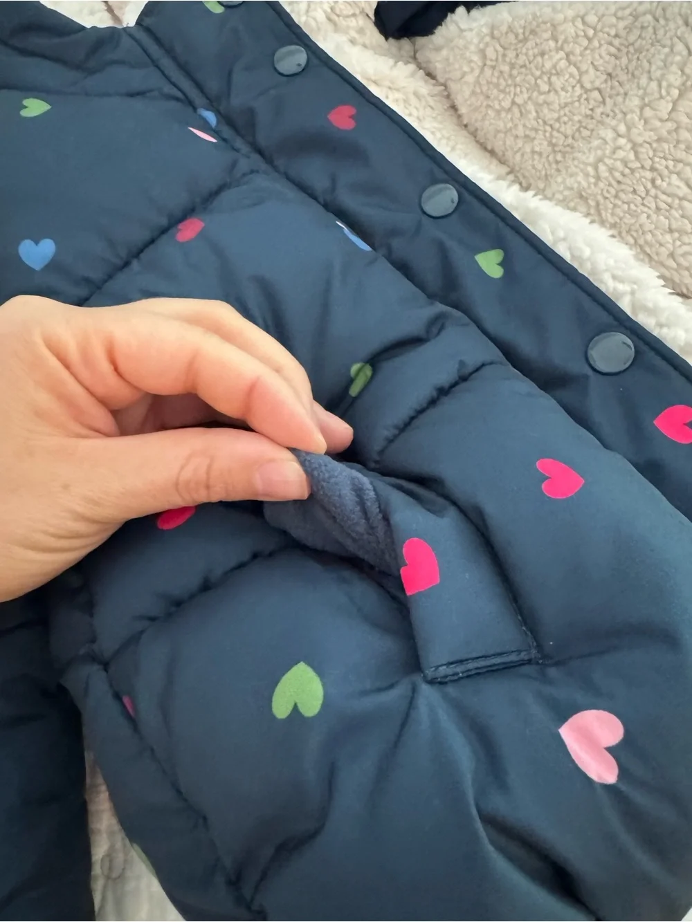 Baby Gap Navy Heart Puffer Jacket with Sherpa Lining